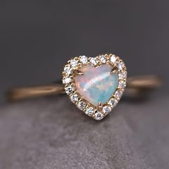 Heart Shaped Australian Solid Opal Halo Diamond Engagement Ring 18K Yellow Gold