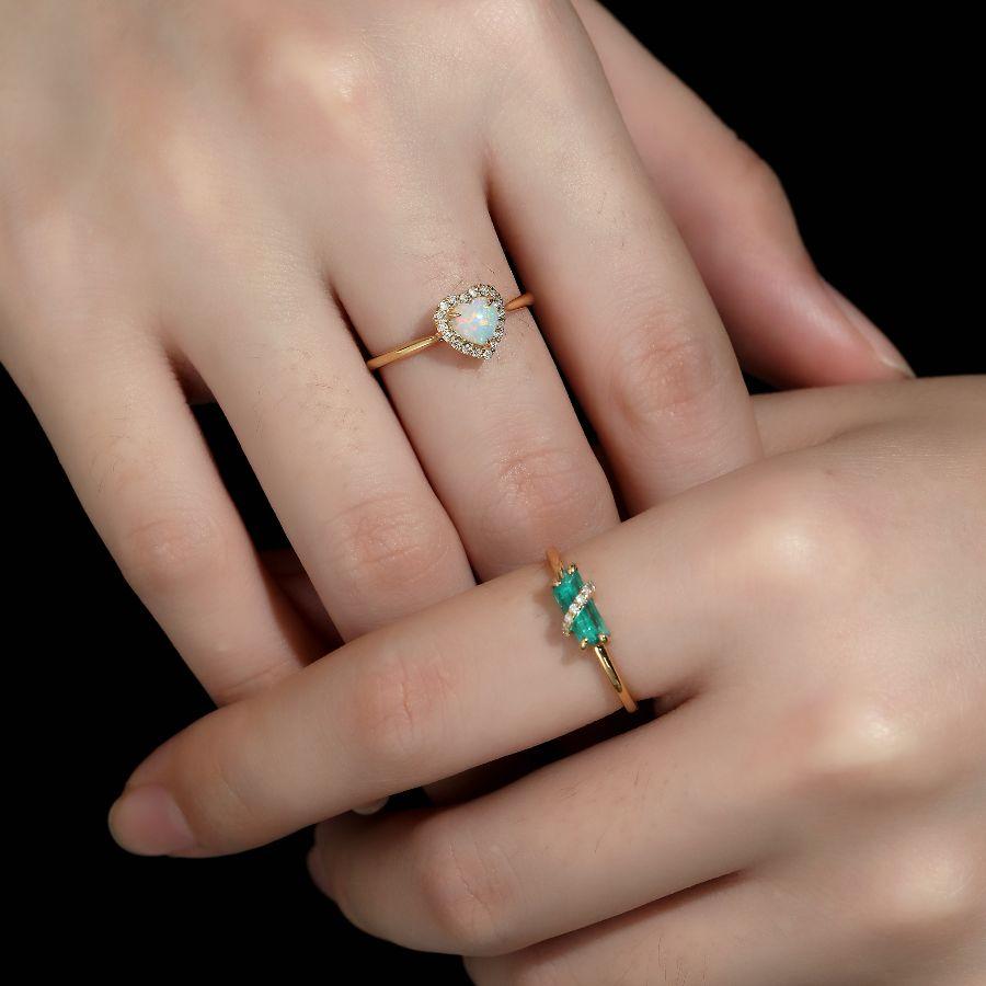Arts and Crafts Heart Shaped Solid Opal Halo Diamond Engagement Ring 18K Yellow Gold For Sale