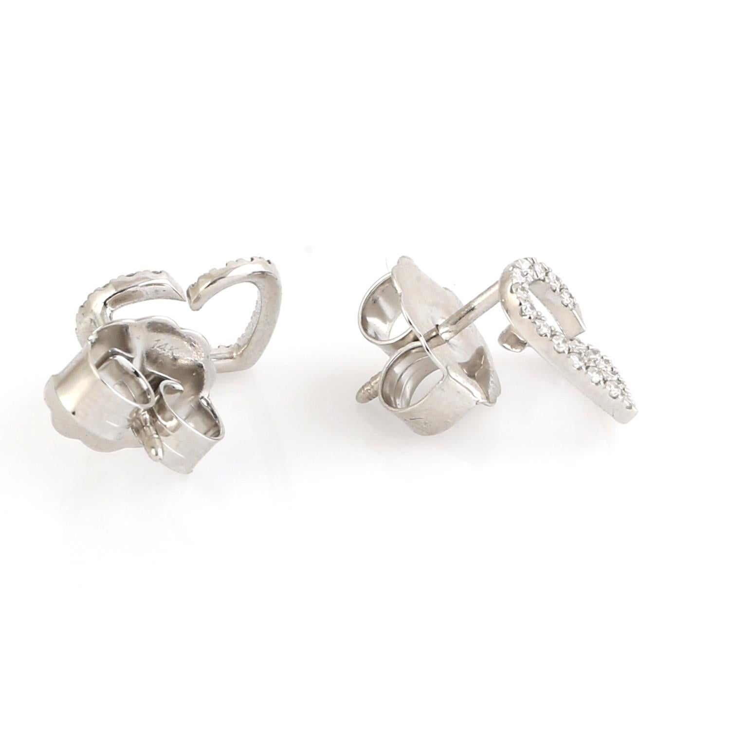 Mixed Cut Heart Shaped Stud Earrings With Pave Diamonds Made In 14K White Gold