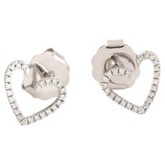 Heart Shaped Stud Earrings With Pave Diamonds Made In 14K White Gold