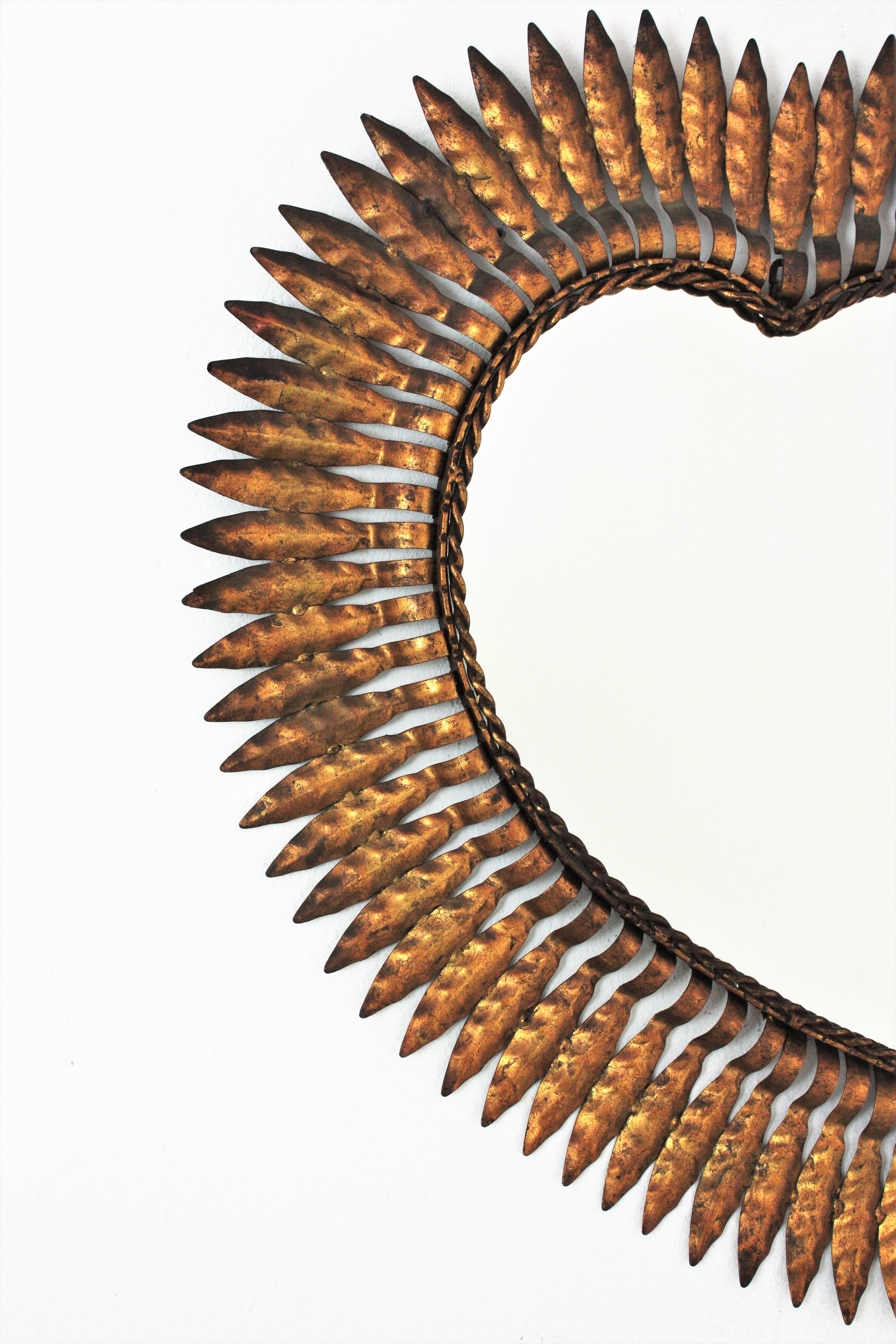 Spanish Heart Shaped Sunburst Mirror in Gilt Metal