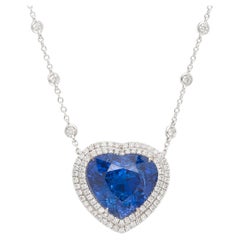 Heart Shaped Tanzanite 17.63 ct Diamond Necklace in 18k White Gold w/ GIA Cert