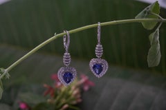 Heart Shaped Tanzanite and Diamond Dangle Earrings in 18K White Gold