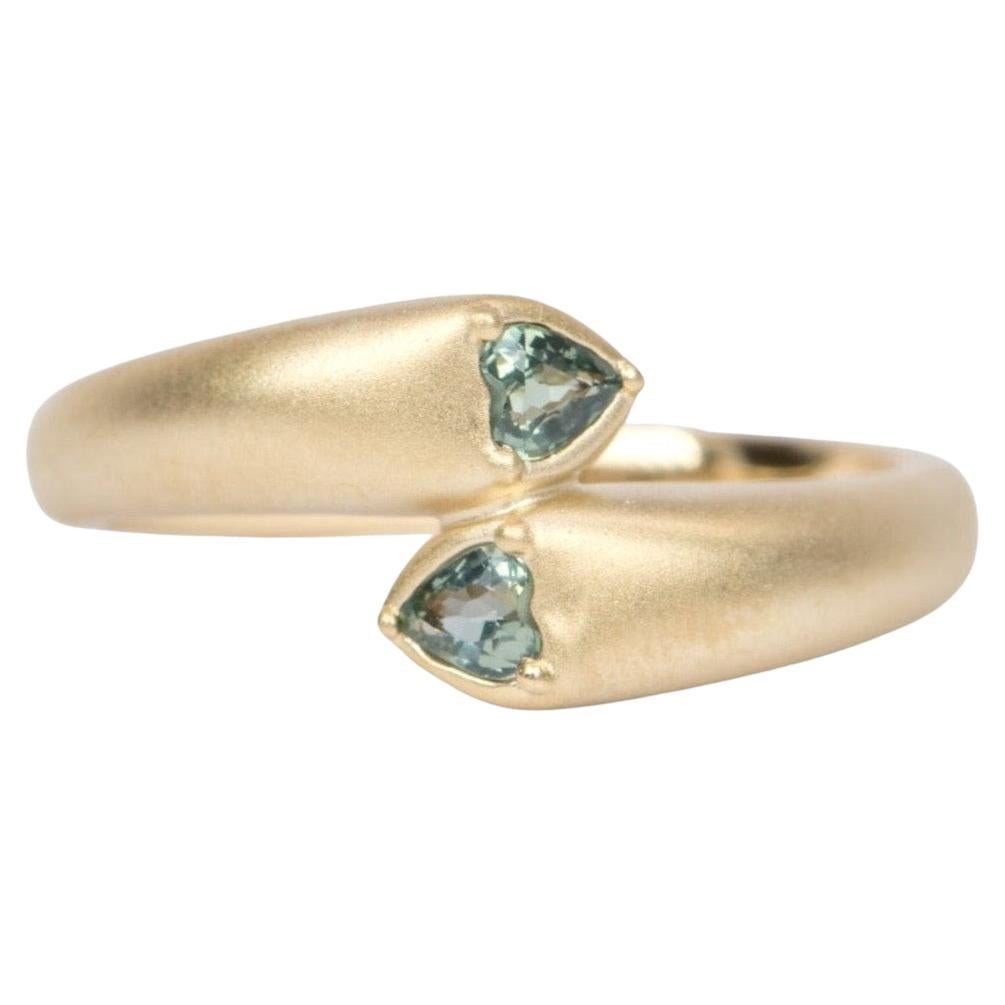 Heart-Shaped Teal Sapphire 14k Gold Puffy Dome Ring R6426 For Sale