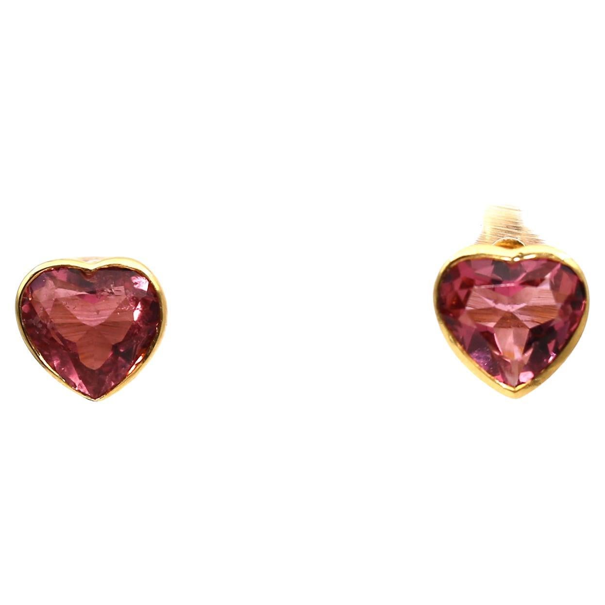 Heart Shaped Tourmaline Earring 18K Yellow Gold, 2000 For Sale