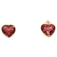 Boucles d'oreilles en or jaune 18 carats avec tourmaline en forme de cœur, 2000