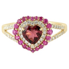 Heart Shaped Tourmaline Ring With Sapphire & Diamonds Made In 18k Yellow Gold