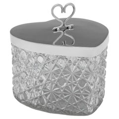 Herzförmige viktorianische Biskuitschachtel aus Sterlingsilber und Glas von Heath & Middleton