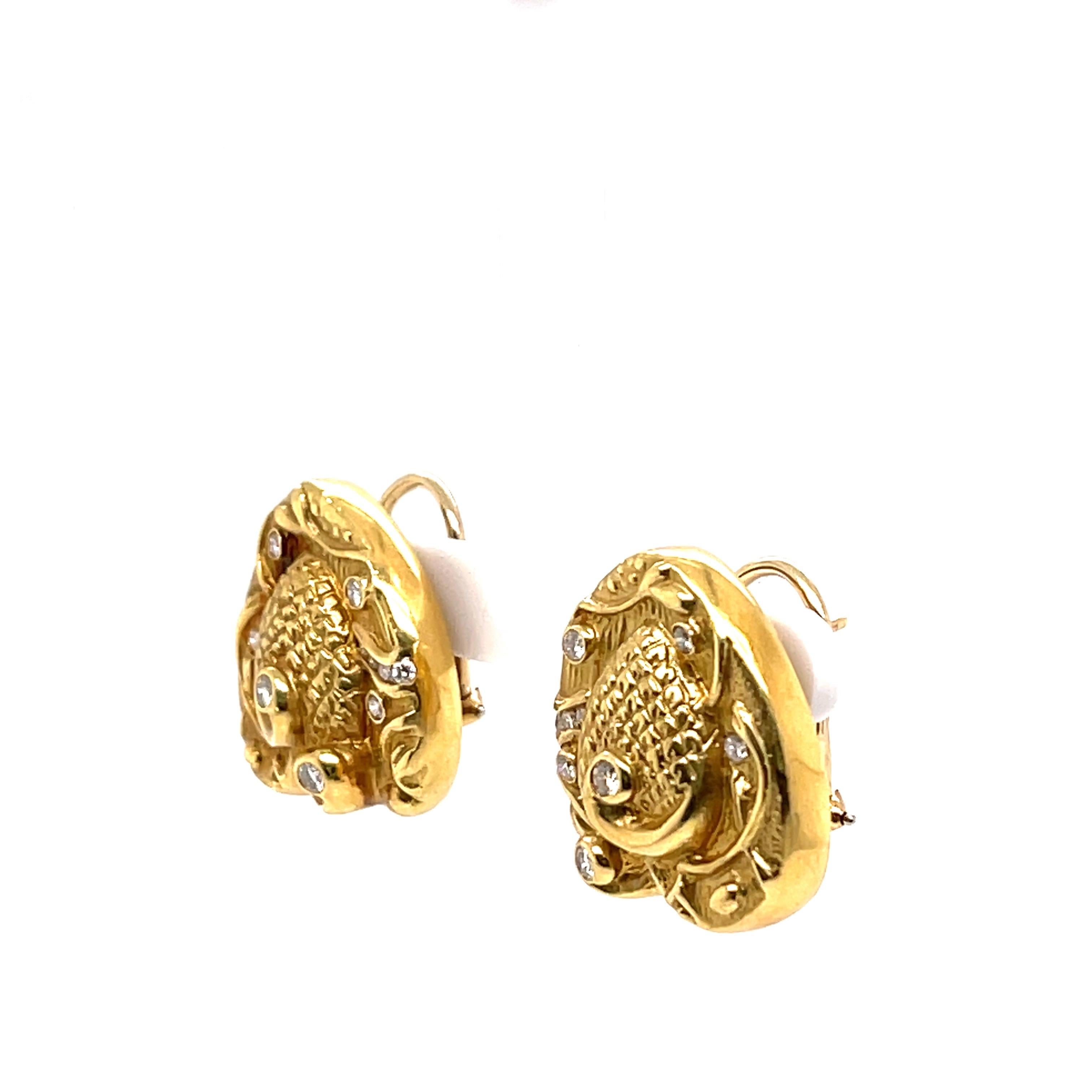 Contemporary Heart Shaped Vintage Diamond Gold Earrings For Sale