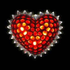Heart Shaped Wall Light Sculpture Ruby Cabochon and Clear Glass by P. Campanella