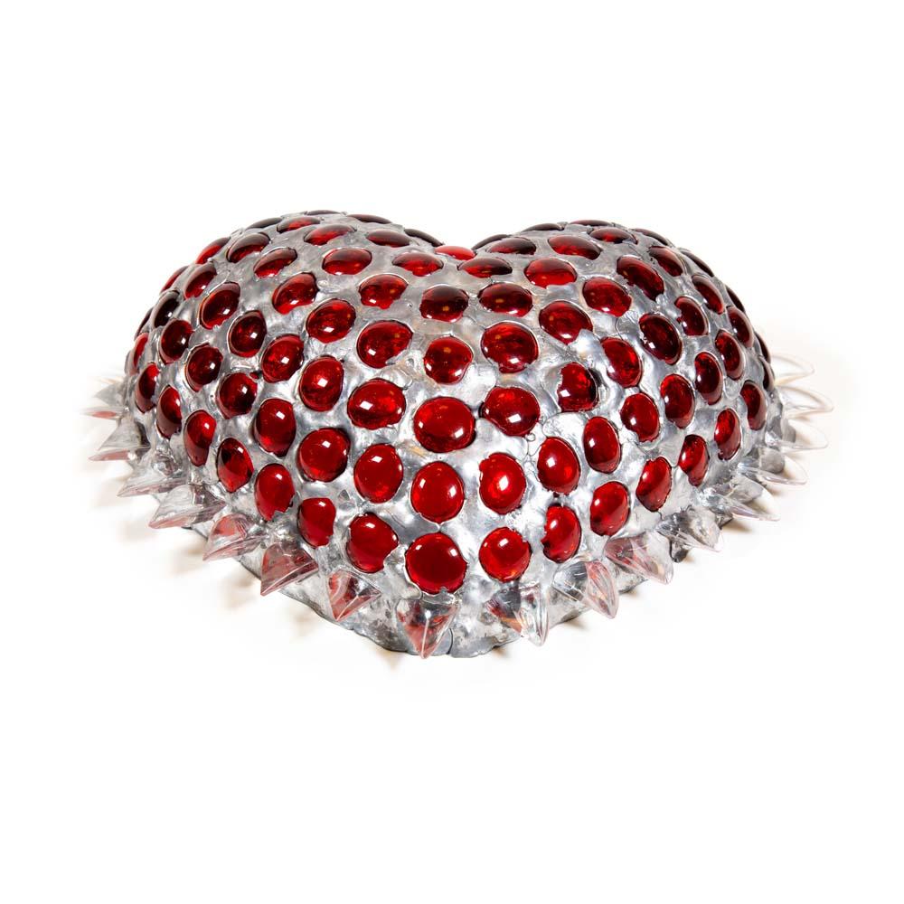 Heart Shaped Wall Light Sculpture Ruby Cabochon and Clear Glass by P. Campanella In Excellent Condition In London, GB