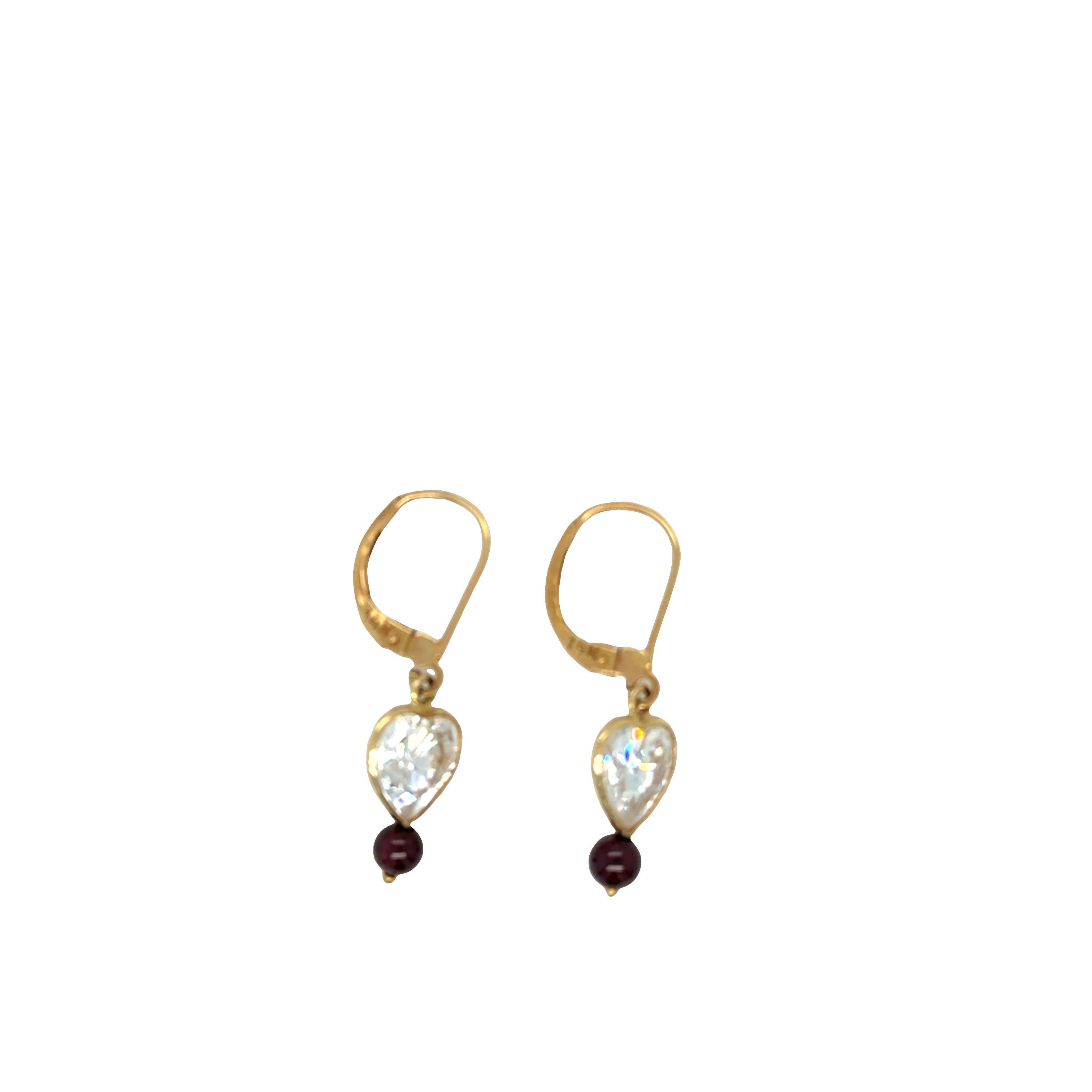 Pendientes de gota de topacio blanco y turmalina en forma de corazón - Oro amarillo 14k, cierre de palanca en Excelente estado para la venta en beverly hills, CA