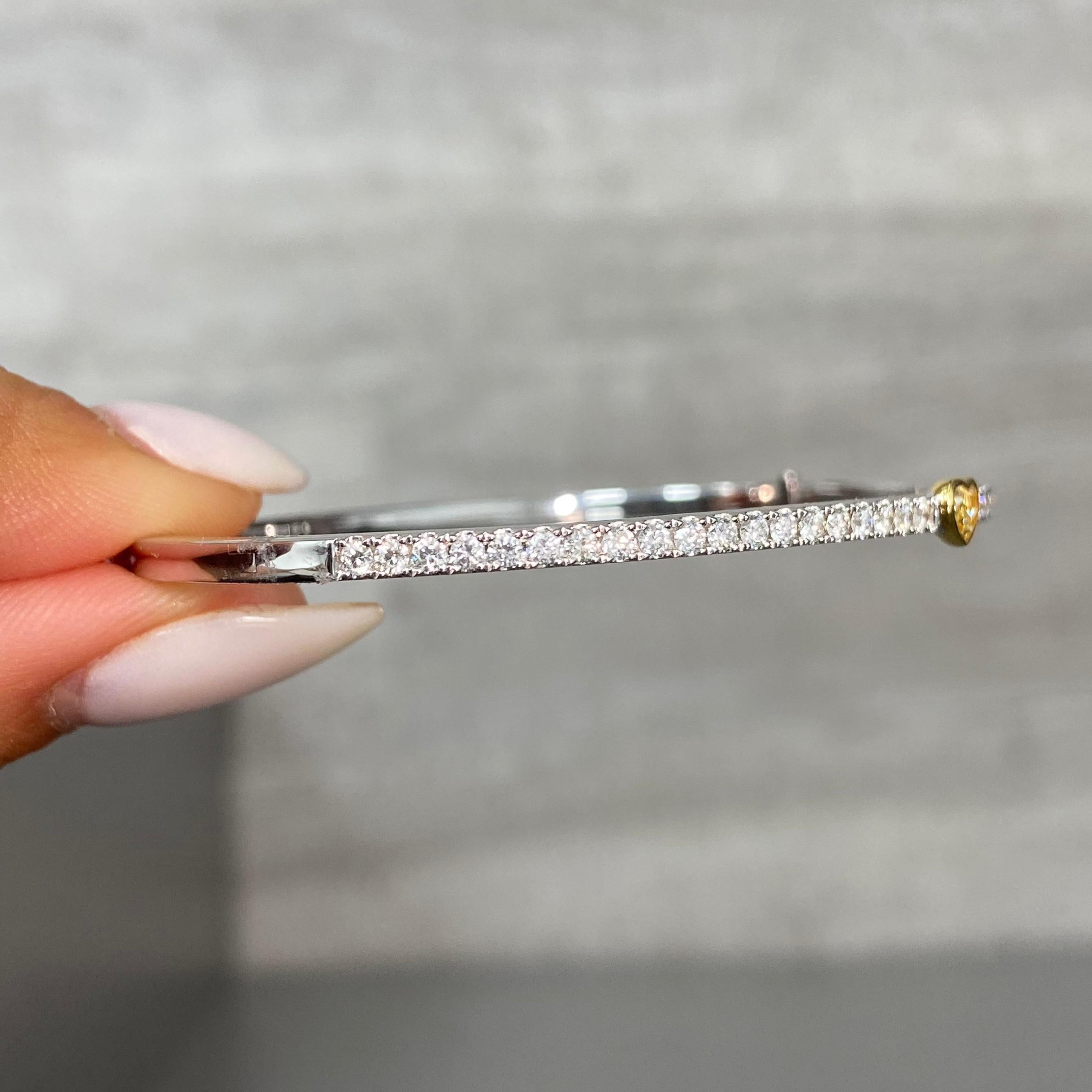 Women's Rare Colors - Heart-Shaped Yellow Diamond Bangle Bracelet For Sale