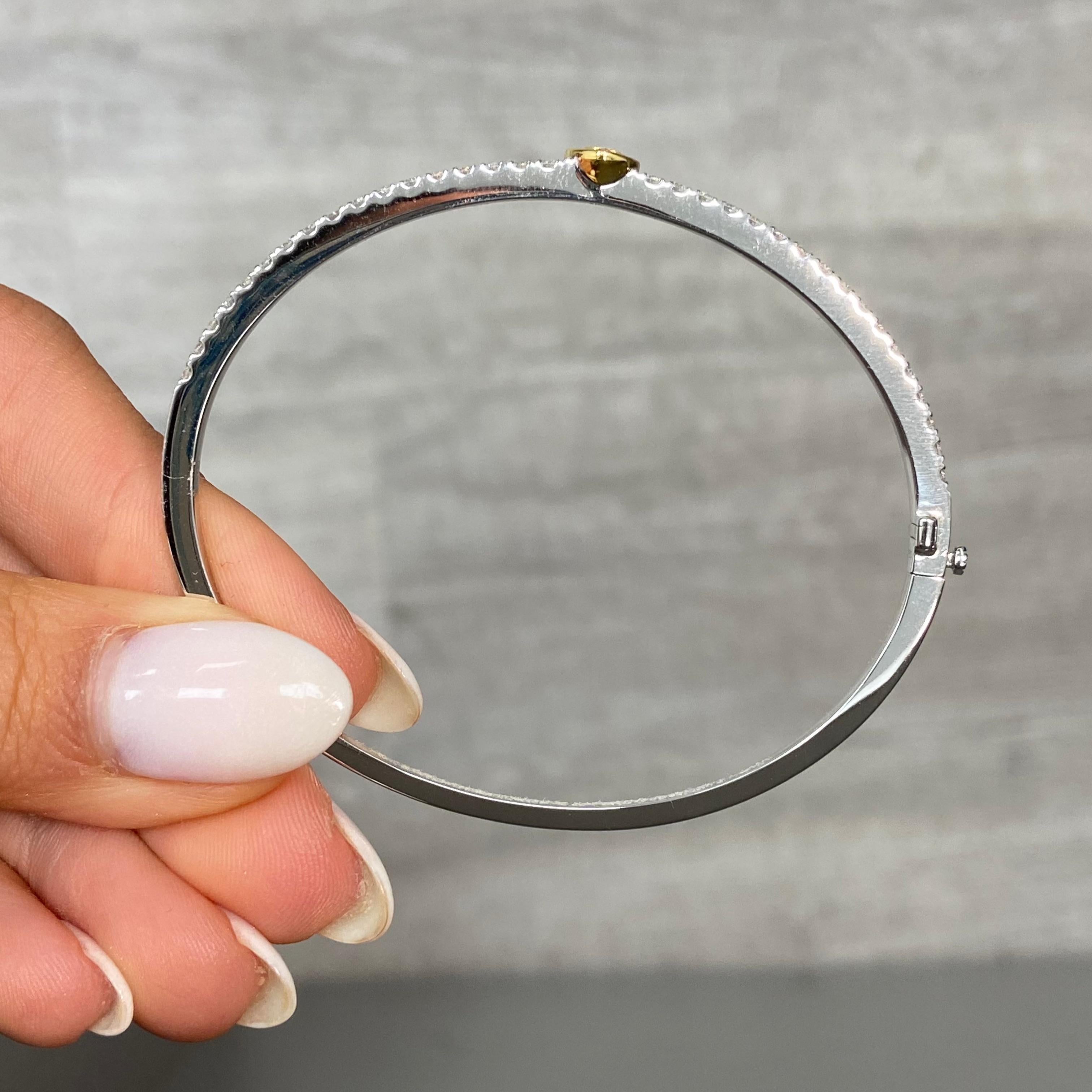 Rare Colors Heart Shape Yellow Diamond Bangle Bracelet For Sale 1
