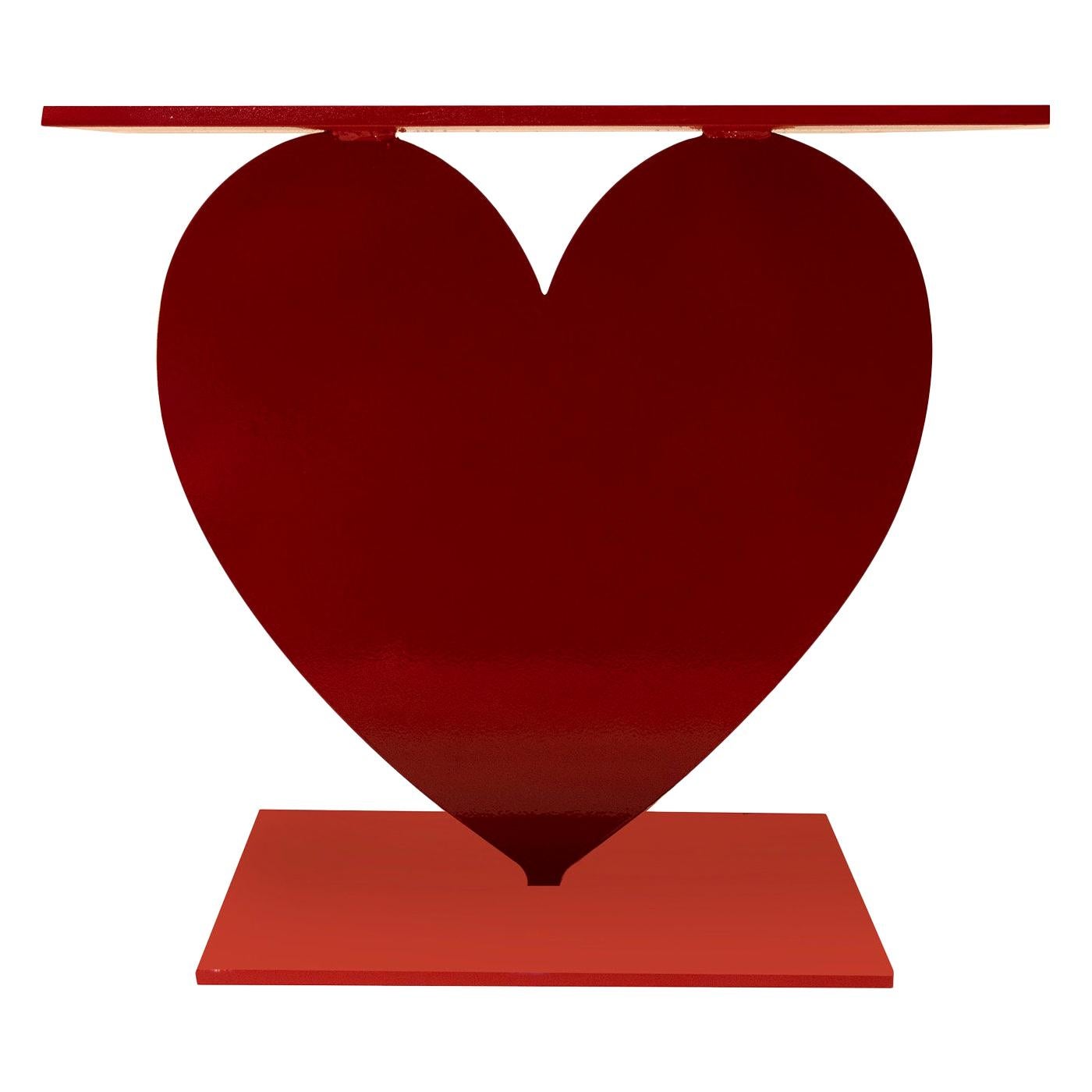 Thriving in an eclectic and monochromatic interior decor, this iron side table shows off a large heart and vibrant red finish that will bring character and verve to any room. Like all the pieces from the Imperfect Love Collection characterized by