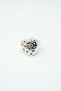 Anello con cuore d'argento e diamante nero - Anello da cocktail