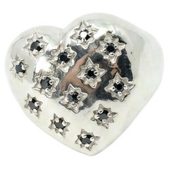 Anello con sigillo a forma di cuore, anello da cocktail con diamante nero, stella, argento, J Dauphin