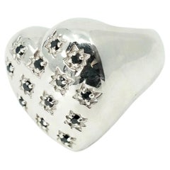 Anello con sigillo a forma di cuore, anello da cocktail con diamante nero, stella, argento, J Dauphin