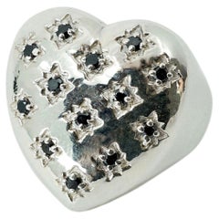 Anello con cuore d'argento e diamante nero - Anello da cocktail