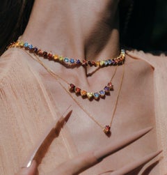 Heart Slider Necklace 'Sapersite, Yellow Sapphire, Blue Sapphire, Tourmaline'