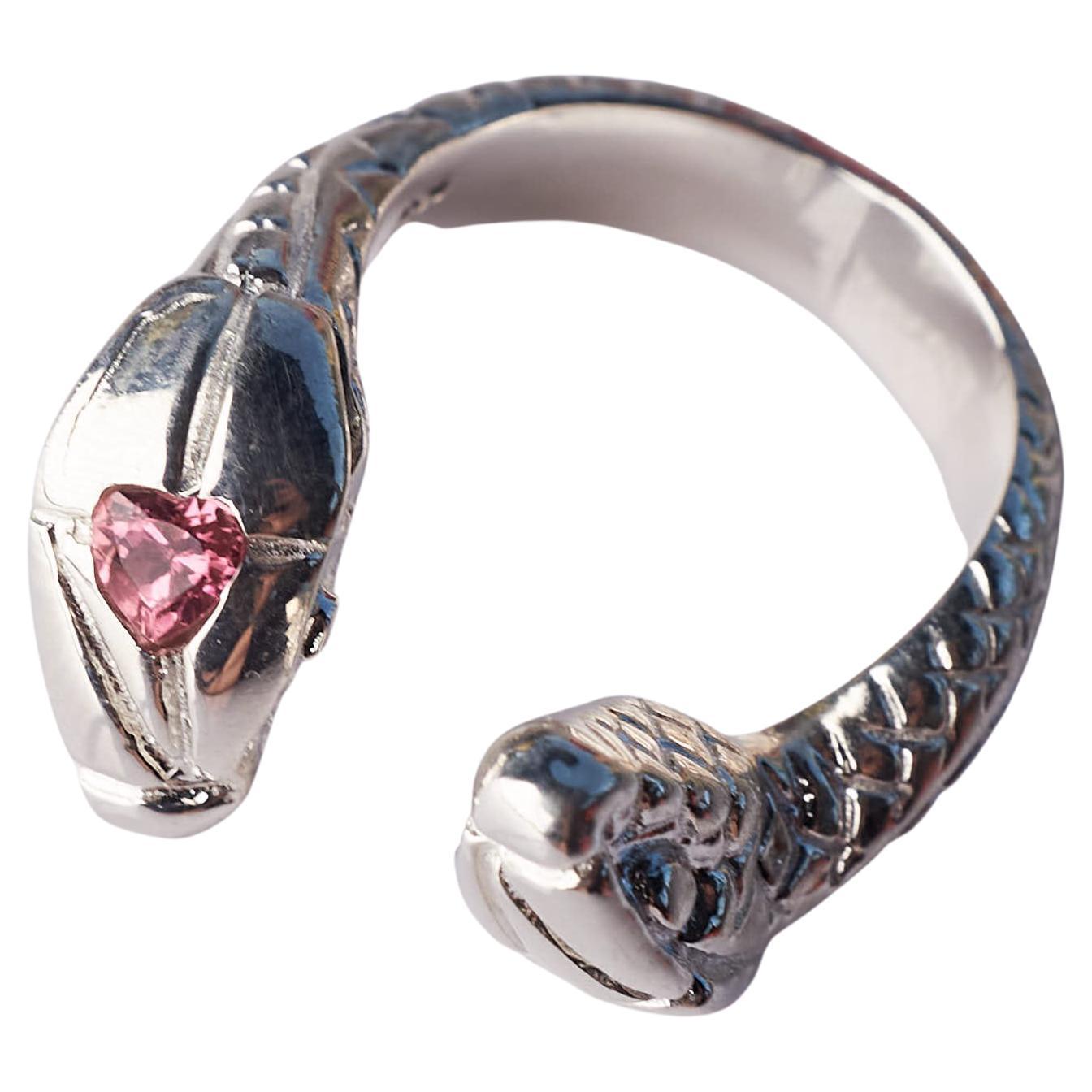 Victorian Heart Snake Ring Pink Sapphire Animal Cocktail Ring Open Adjustable J Dauphin