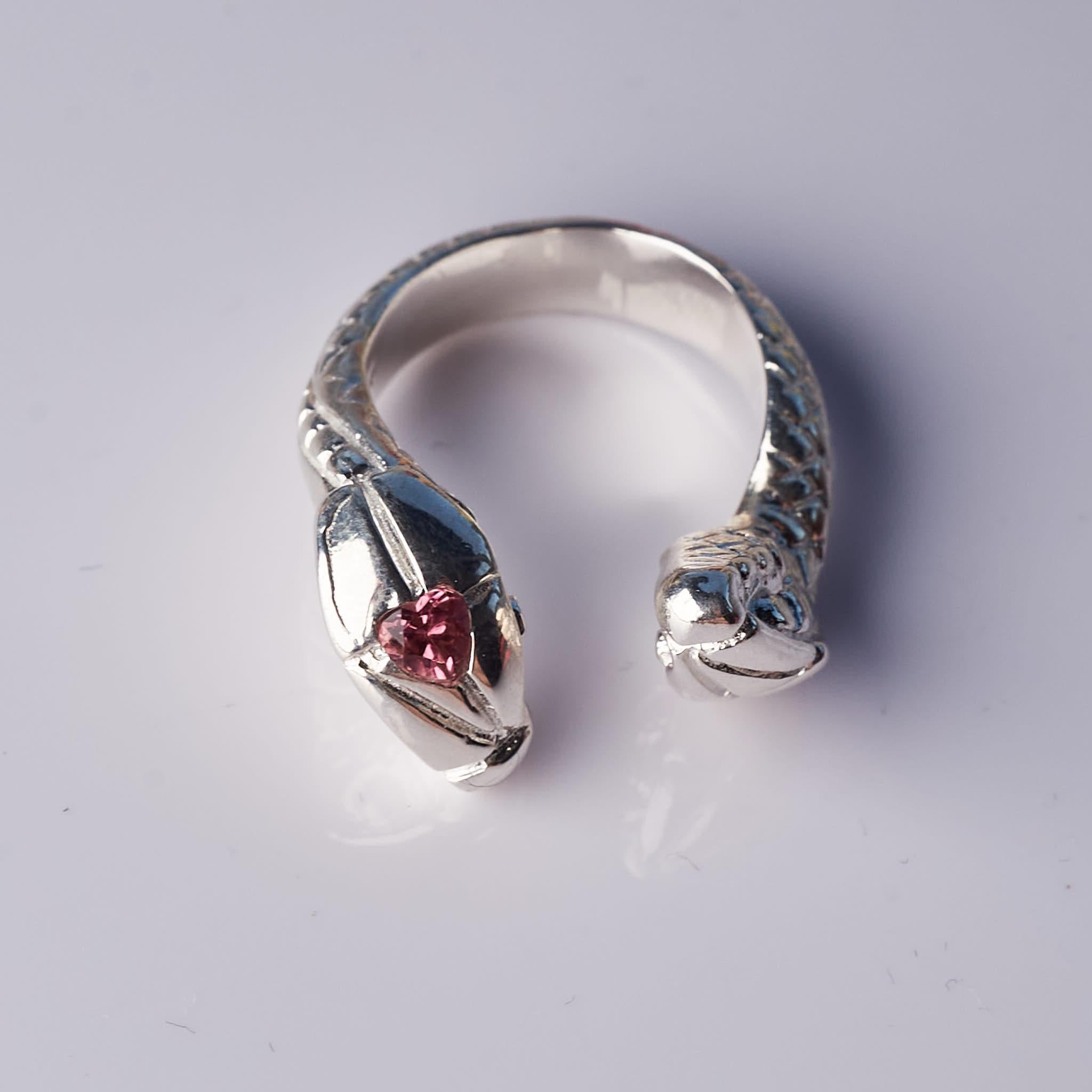 Heart Snake Ring Pink Sapphire Animal Cocktail Ring Open Adjustable J Dauphin In New Condition In Los Angeles, CA