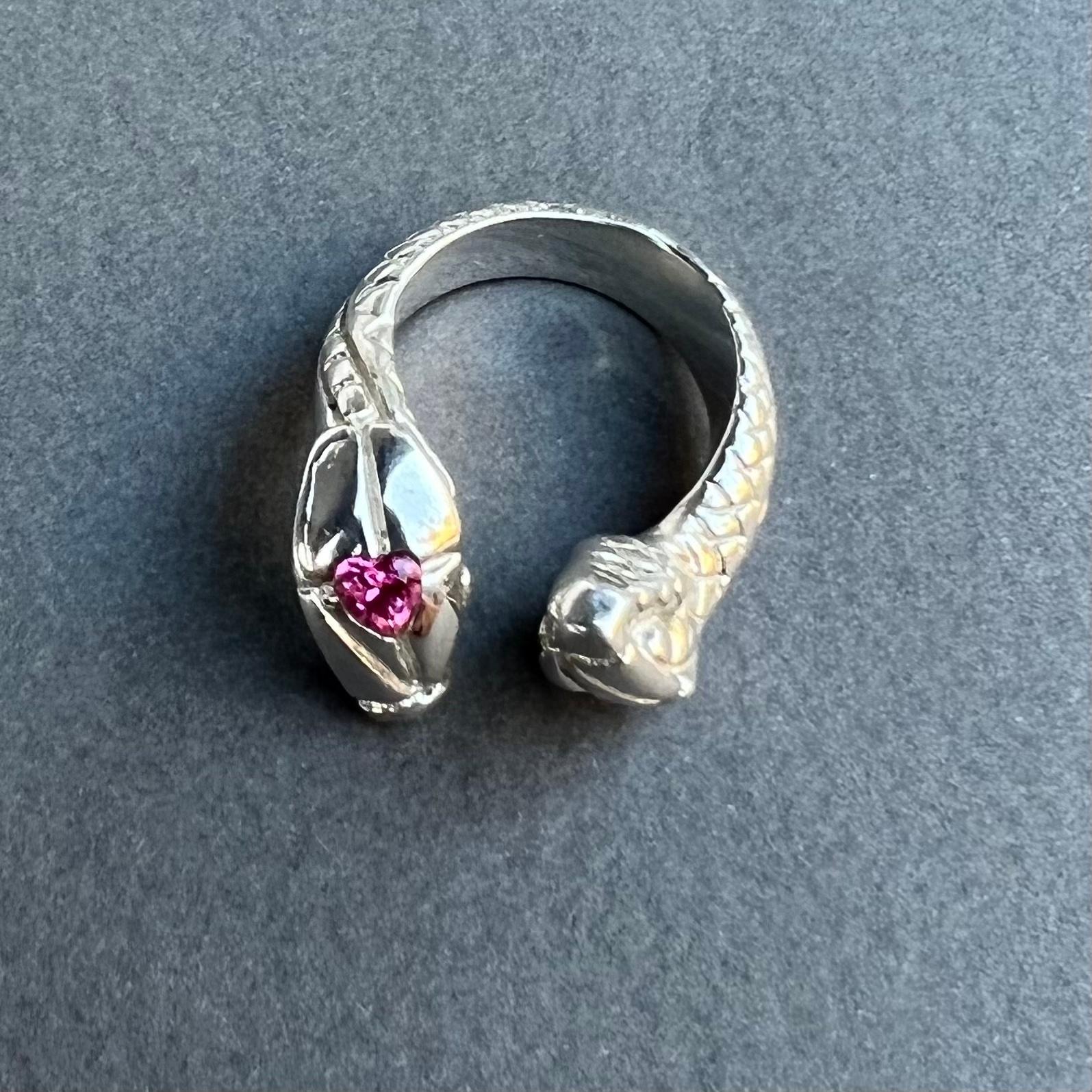 Heart Snake Ring Pink Sapphire Animal Cocktail Ring Open Adjustable J Dauphin 3