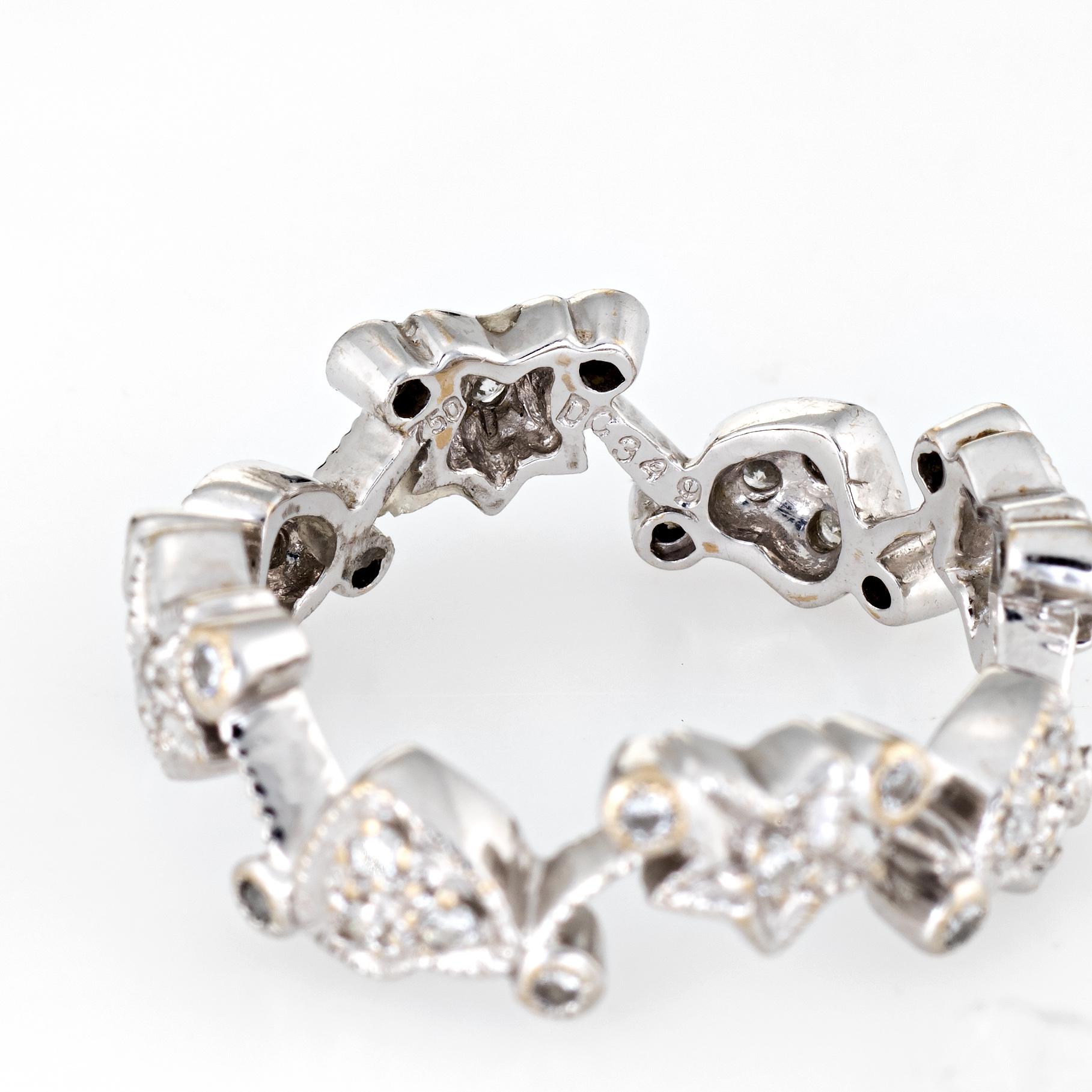 Women's Heart Star Diamond Ring Eternity Band Estate 18 Karat White Gold Fine Jewelry