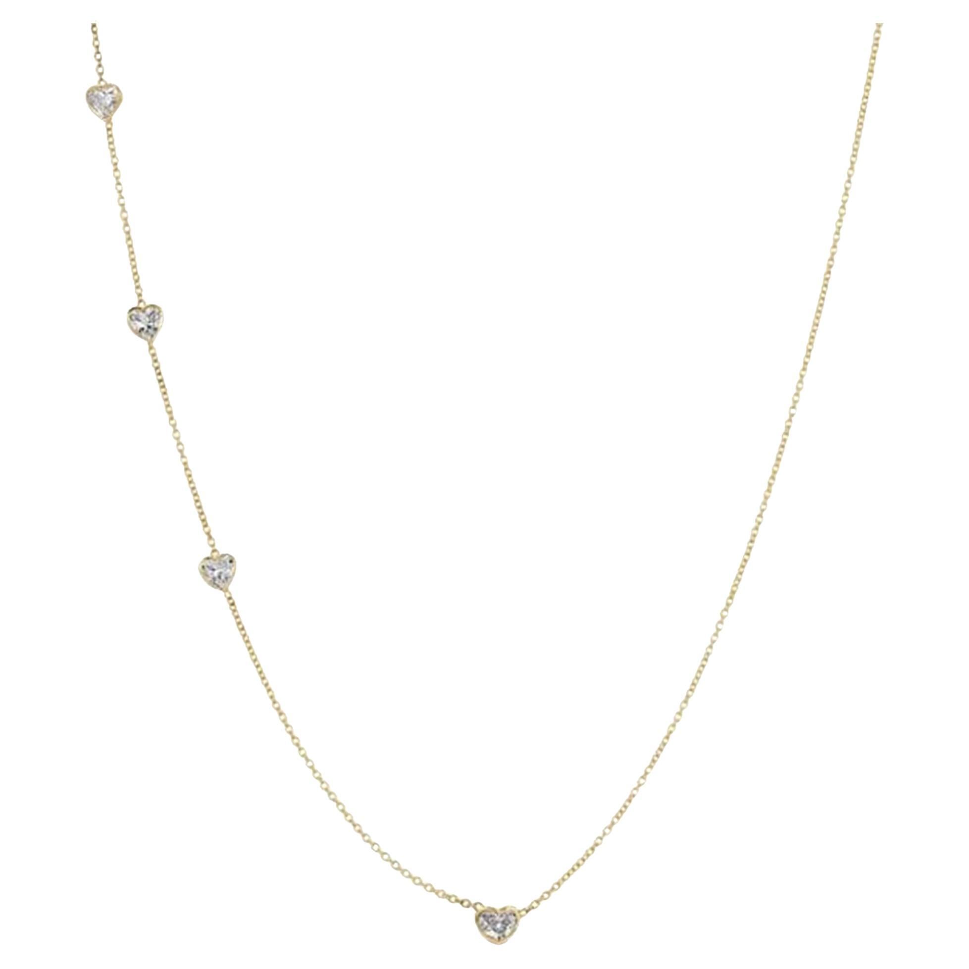 Heart Station 14K Yellow Gold ( 18K Custom ) Diamond Necklace