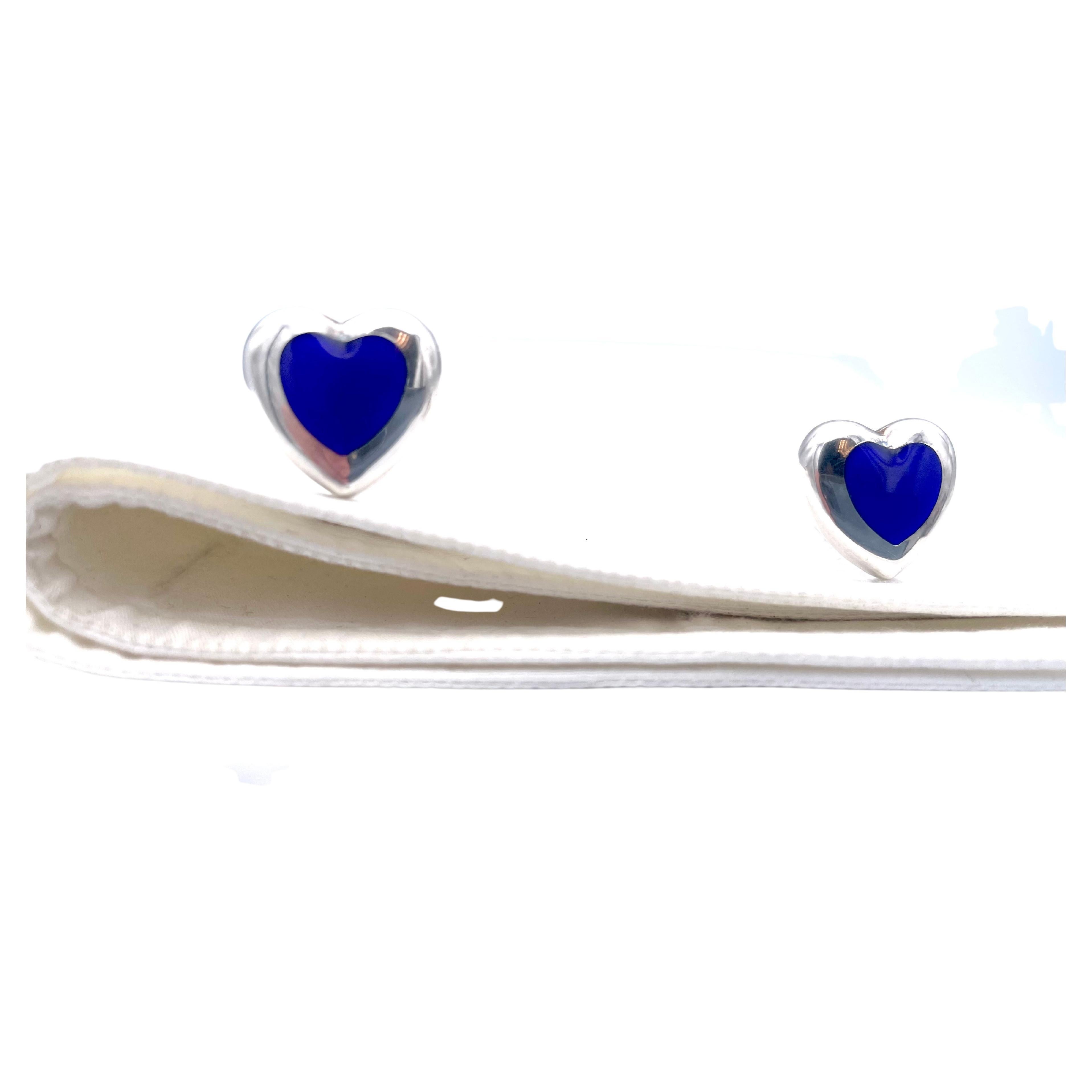 Heart Sterling & Enamel Cufflinks For Sale