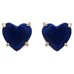 Heart Studs Solid 14k Yellow Gold Jewelry Natural Lapis Lazuli Gemstone Earring