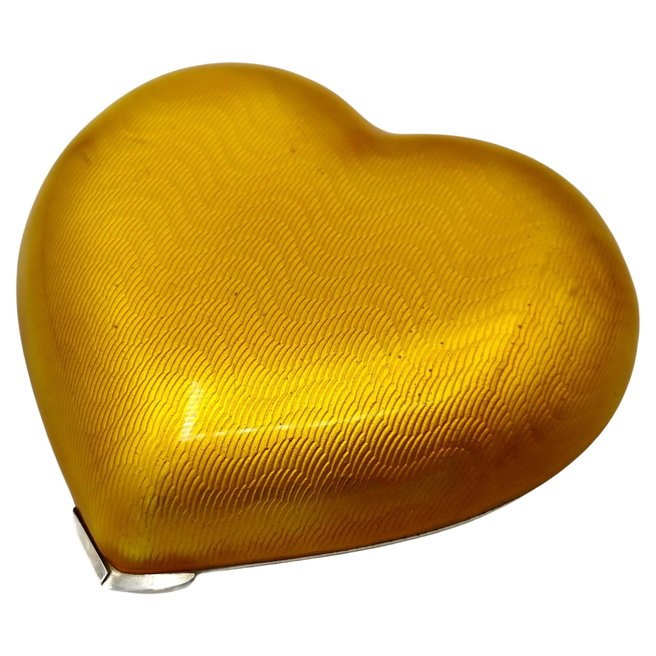 Herz-Tischschachtel aus gelber Emaille und Sterlingsilber Salimbeni 