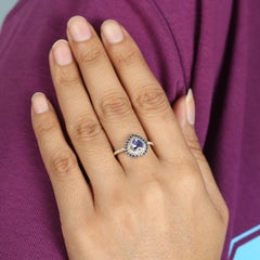 Heart Tanzanite & Blue Sapphire Double Halo Ring In 18K Gold