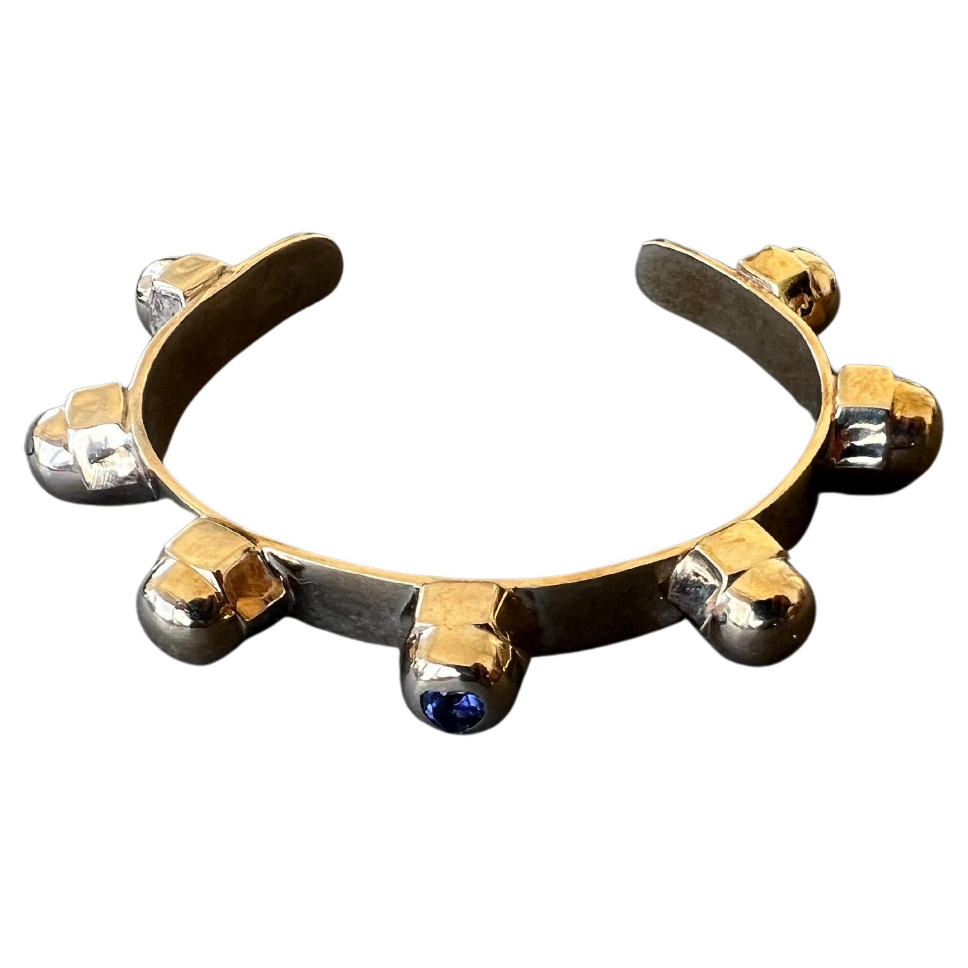 Herz Tansanit Manschettenarmband Armreif Armband aus Bronze Ohrsteckern Statement-Stück J Dauphin (Viktorianisch) im Angebot