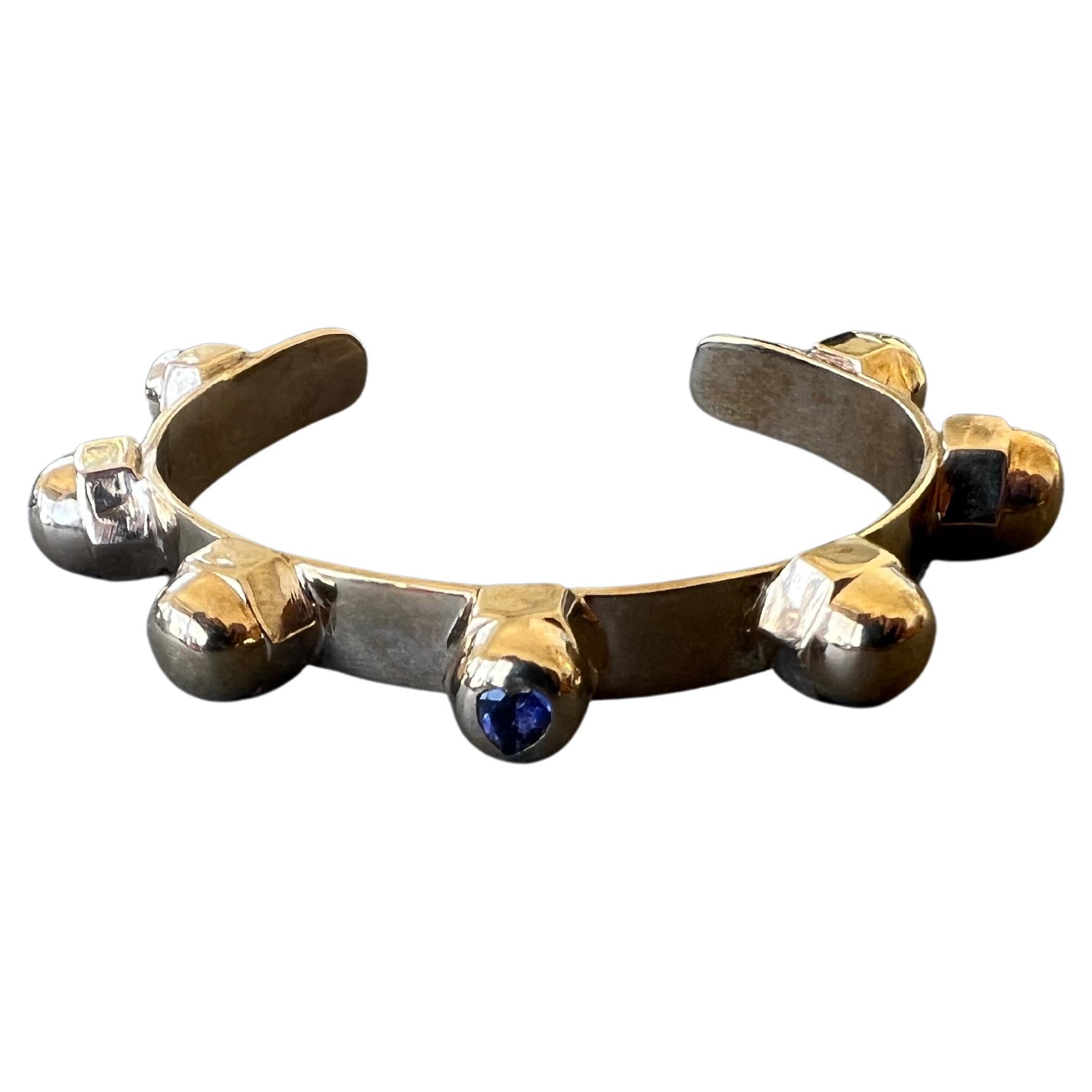 Victorian Heart Tanzanite Cuff Bangle Bracelet Bronze Studs Statement Piece J Dauphin For Sale