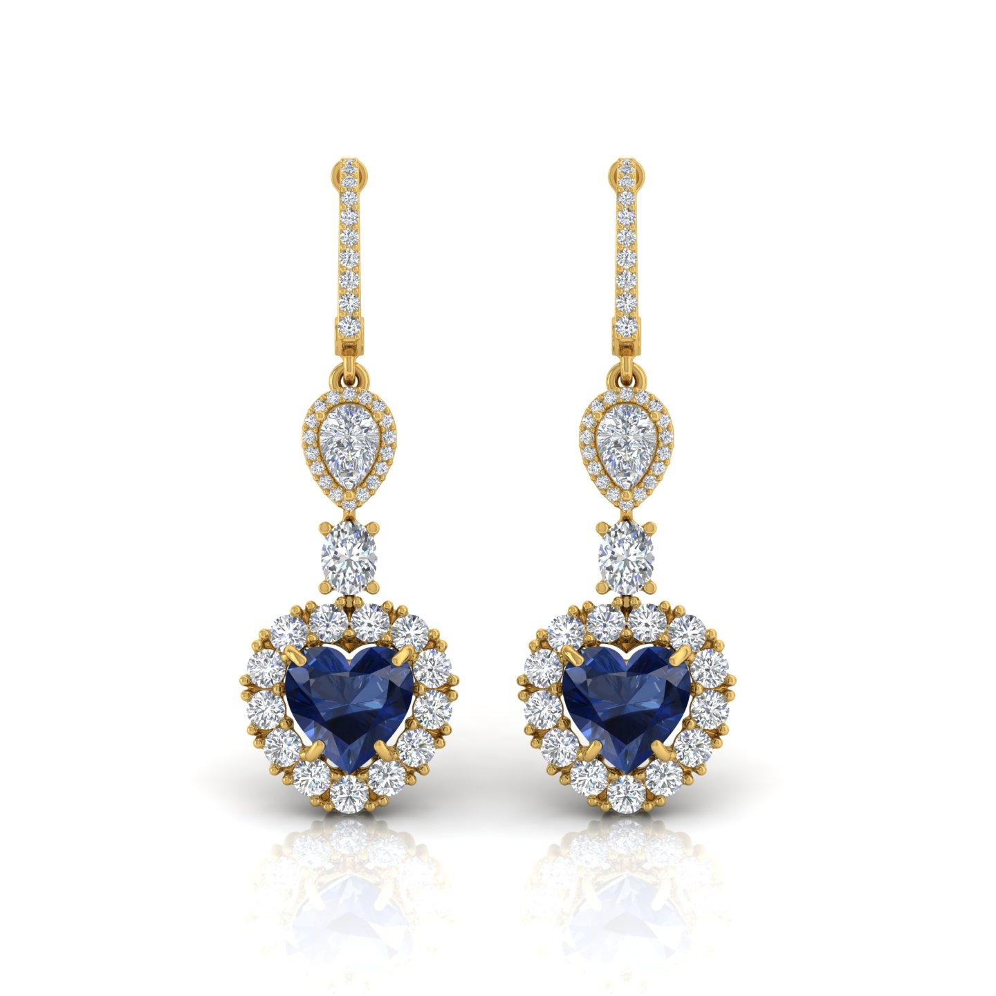 Heart Cut Heart Tanzanite Gemstone Dangle Earrings Diamond 18 Karat Yellow Gold Jewelry For Sale