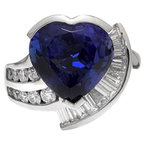 18k White Gold 9.21ct Heart Tanzanite Ring with 1.17ct Diamonds  For Sale