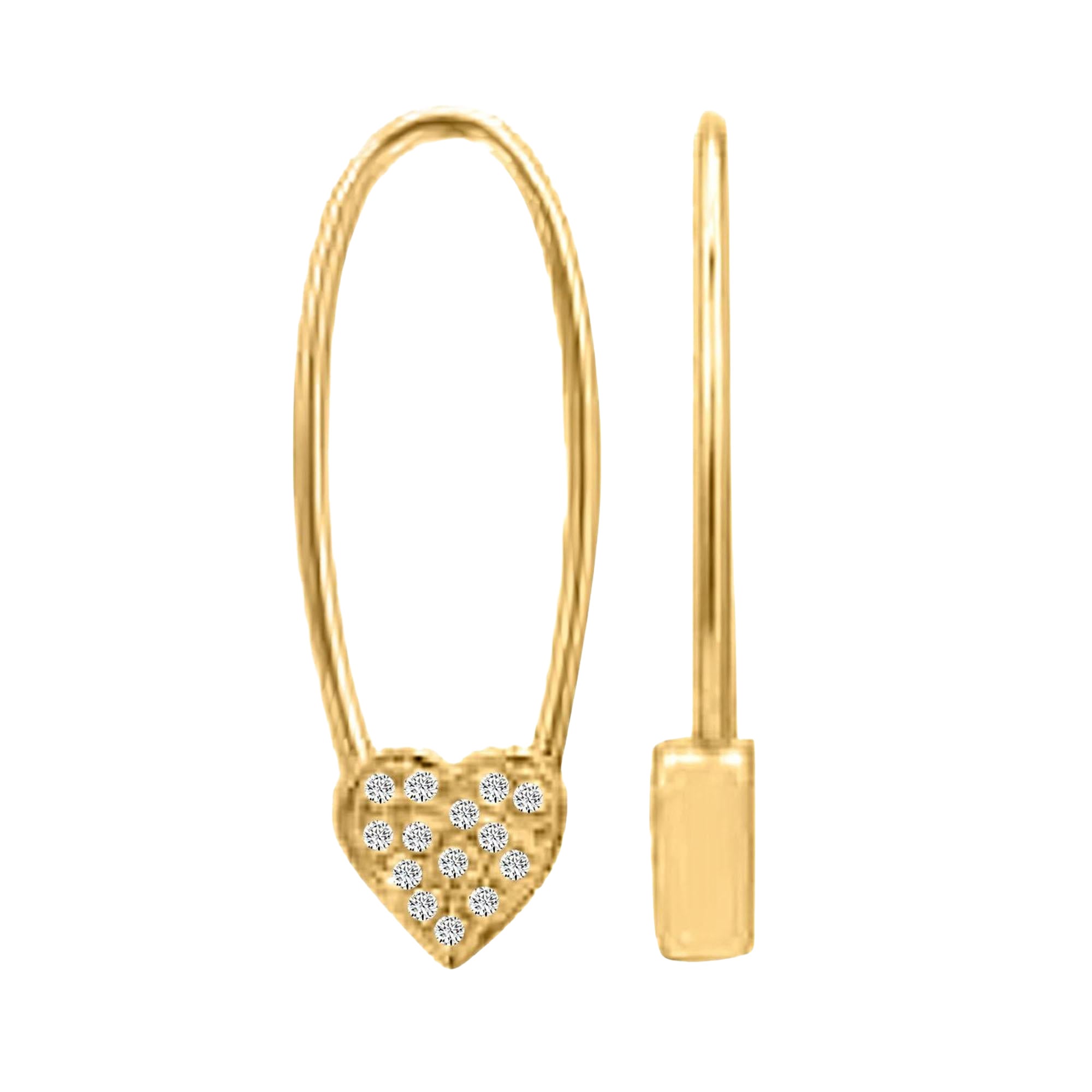 0.08ct Heart Threader Diamond 14K Yellow Gold Drop Earrings