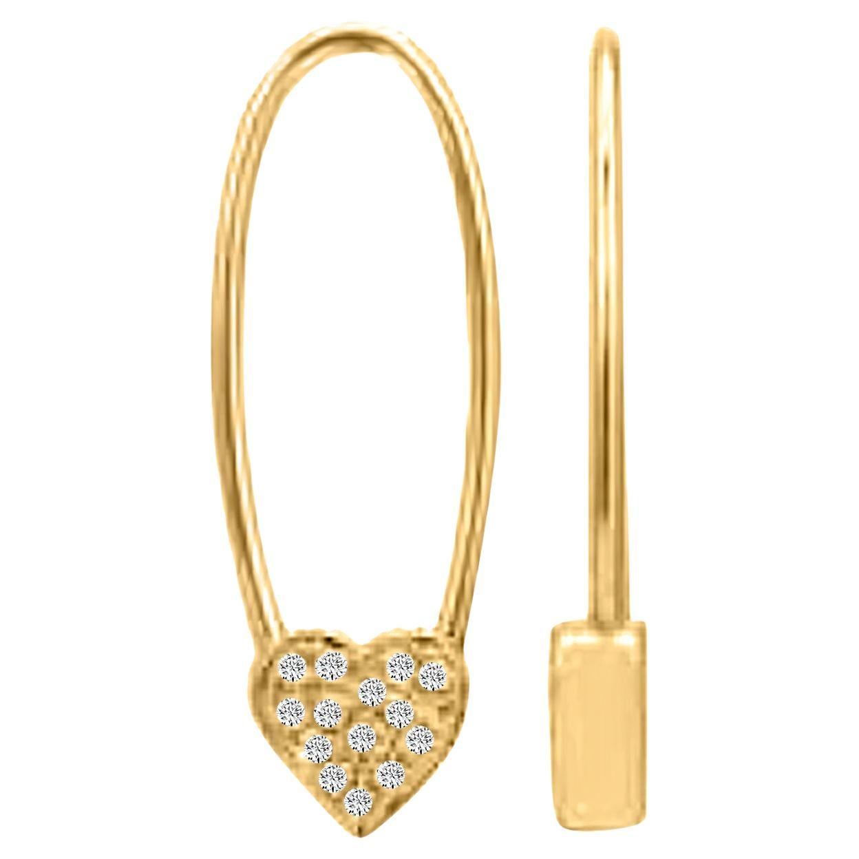 Heart Threader 14K Yellow Gold Drop Diamond Earrings