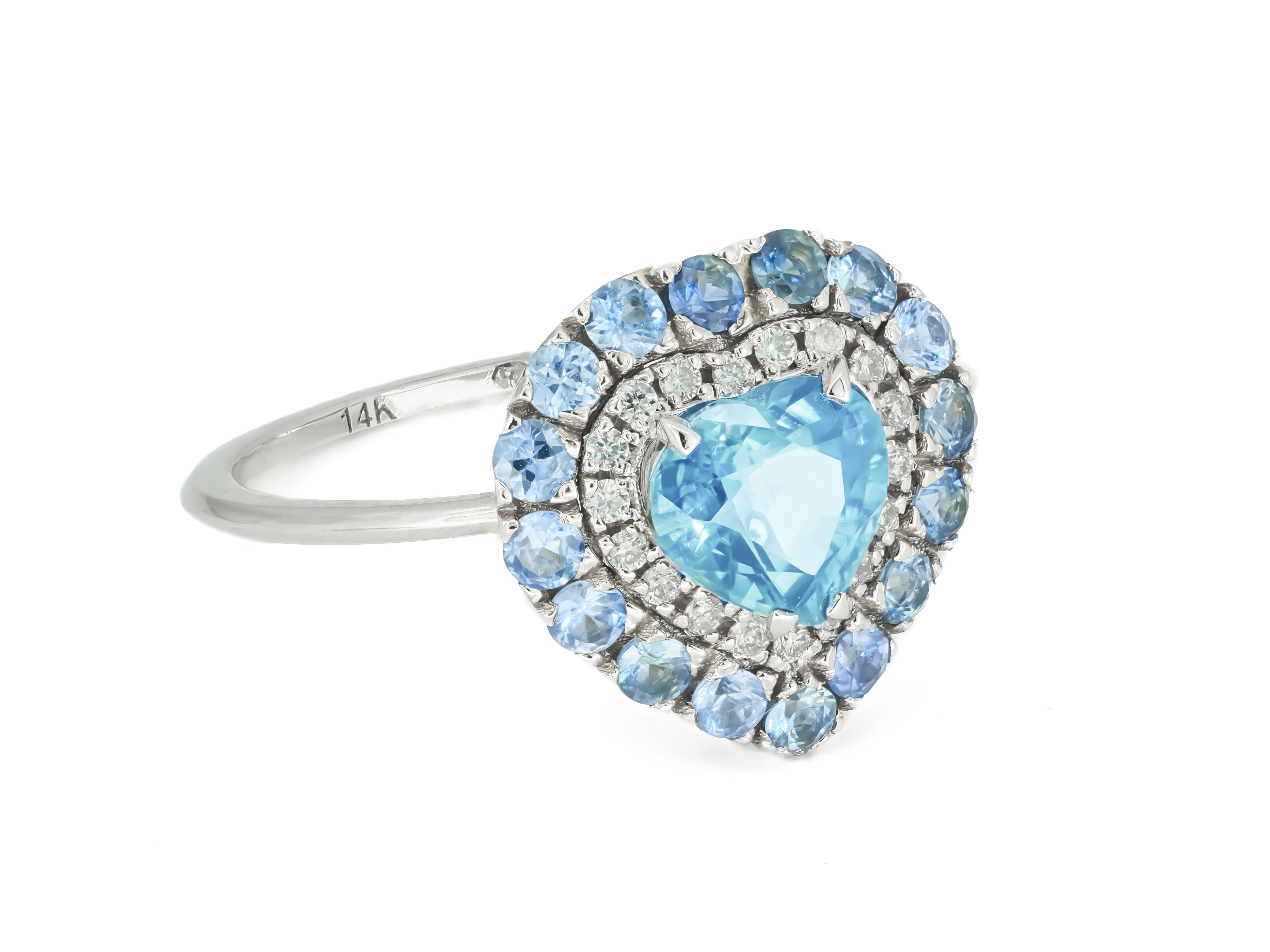 En venta: Heart Topaz and diamonds 14k gold ring  3