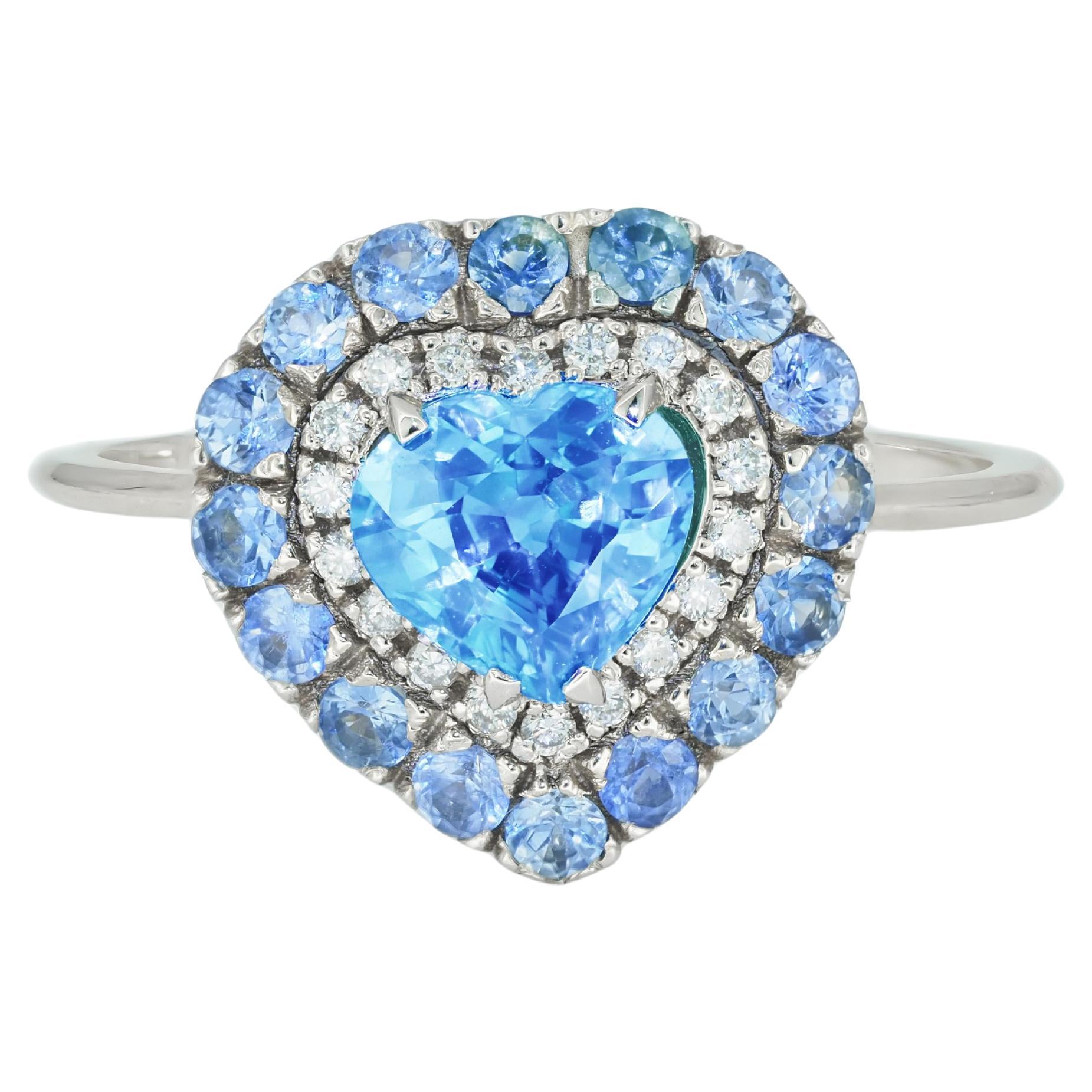 Heart Topaz and diamonds 14k gold ring