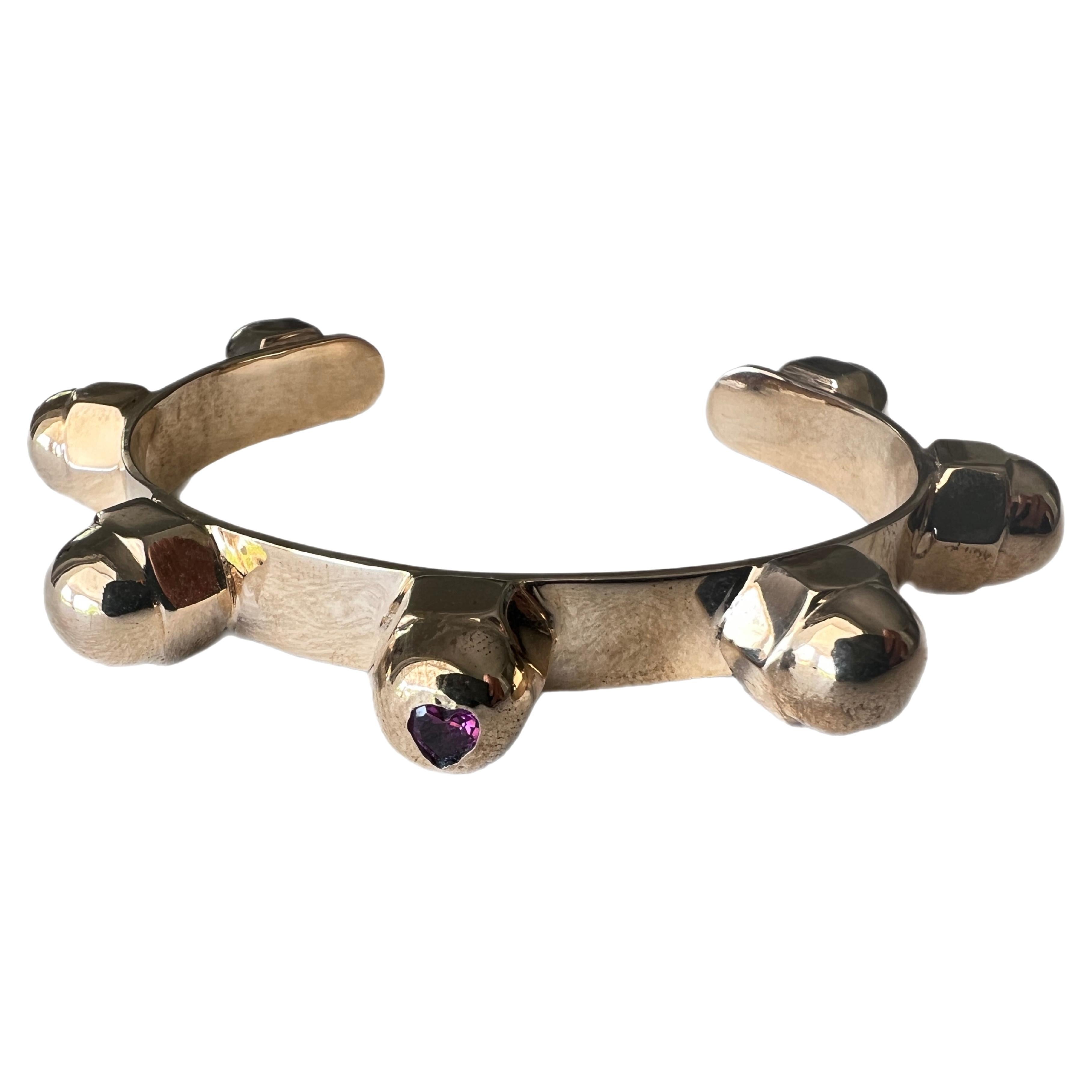 Heart Tourmaline Stud Bangle Bracelet Bronze For Sale