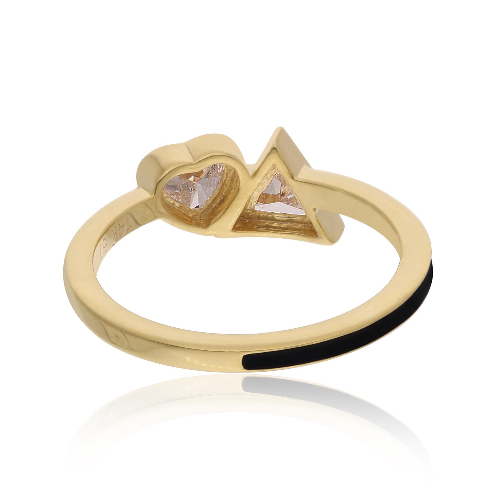 For Sale:  Heart & Trillion Shape Diamond Enamel Band Ring 14 Karat Yellow Gold Jewelry 4