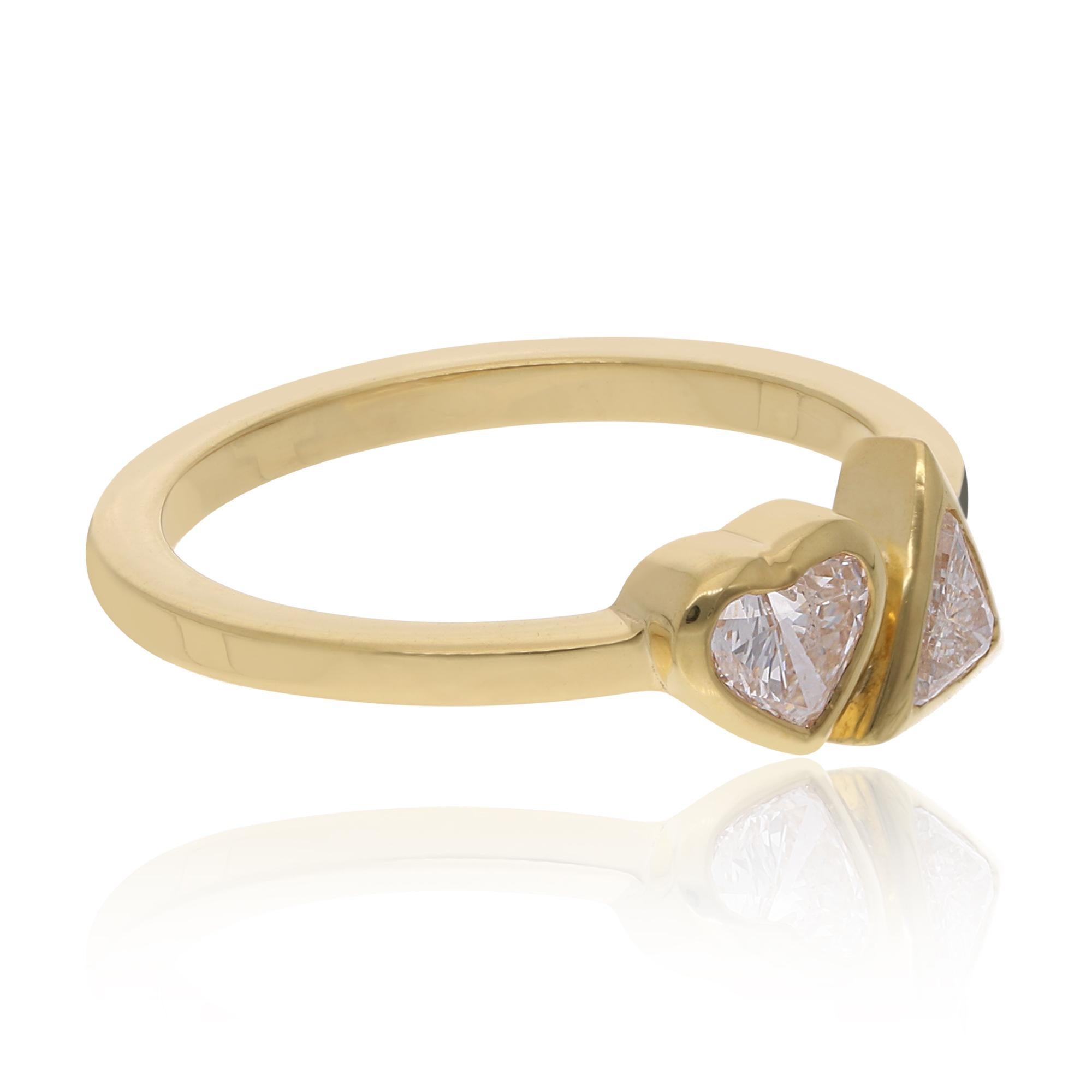 For Sale:  Heart & Trillion Shape Diamond Enamel Band Ring 14 Karat Yellow Gold Jewelry 5