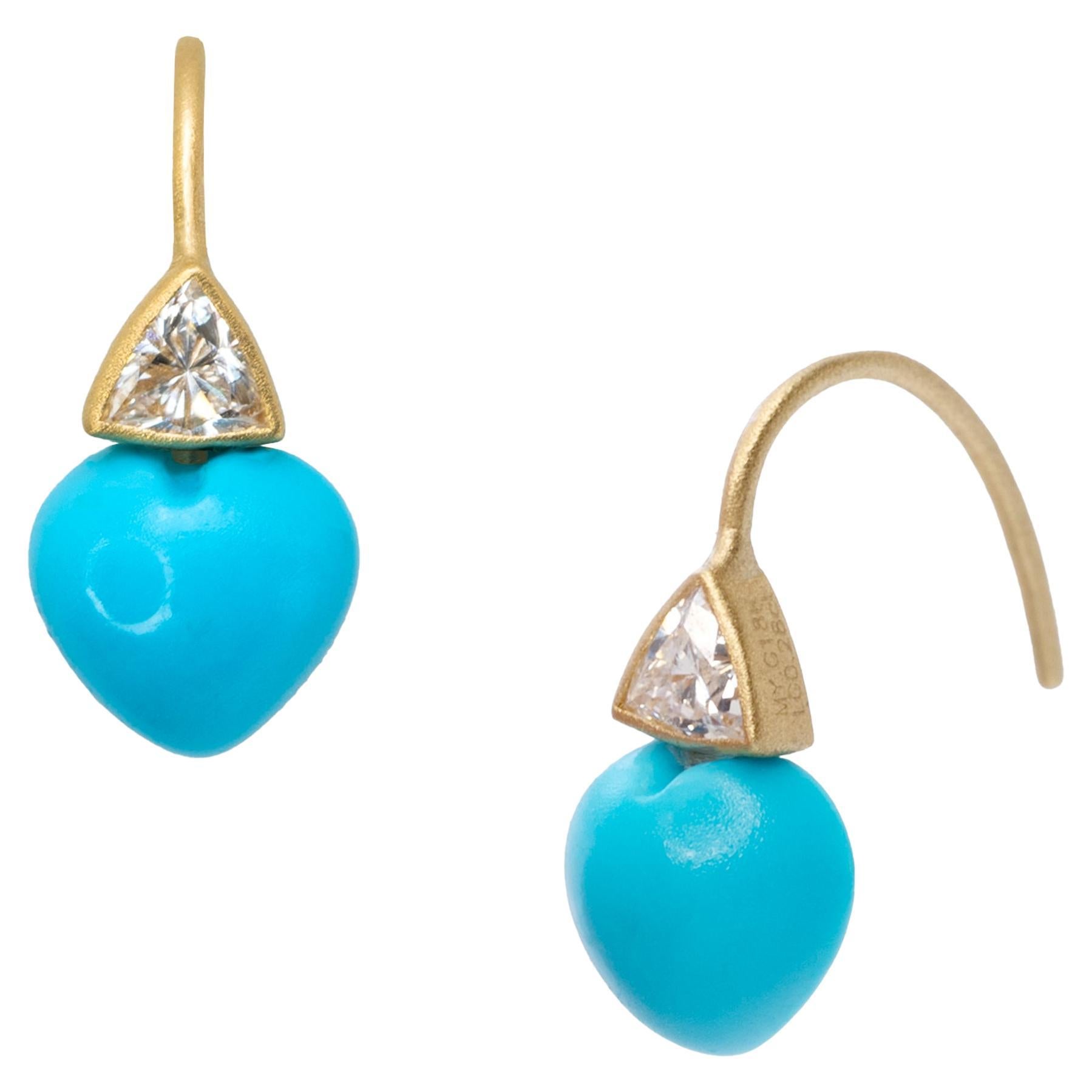 Pendants d
oreilles Turquoise 
Diamants Or 18K - By Bombyx House en vente