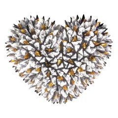 Heart Wall Light Clear Amber Glass Splinters on Metal by Peppino Campanella