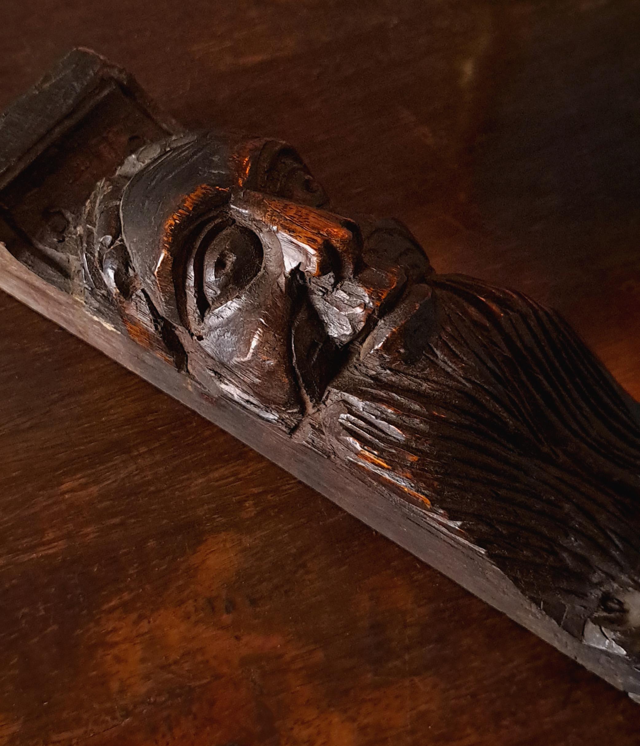 Heart-warming 17th Century Carved Oak Face Corbels c. 1670 For Sale 3