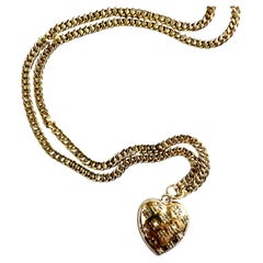 Gold Heart Necklace Victorian White Diamond White Pearl