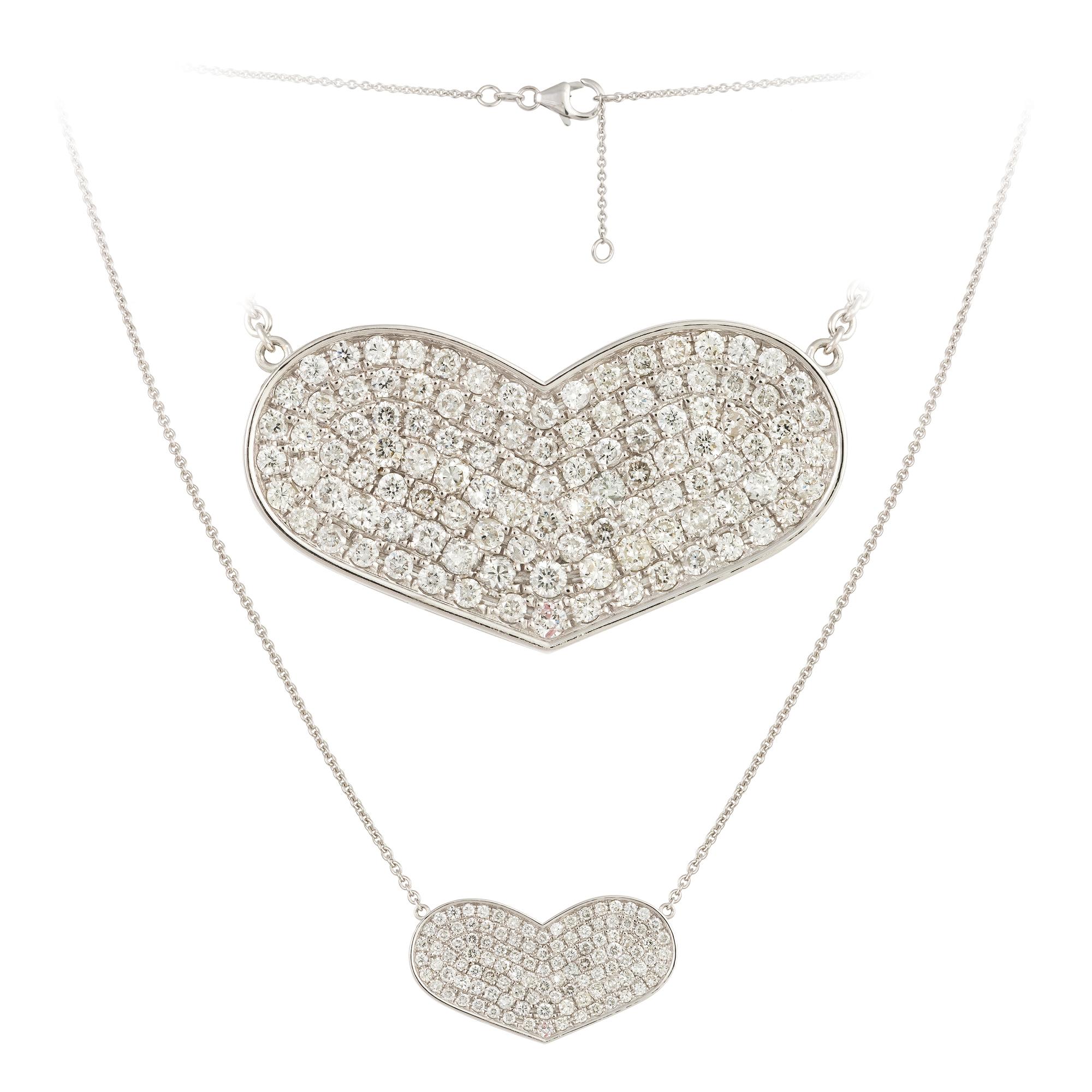Modern Heart White Gold 18K Necklace Diamond for Her For Sale