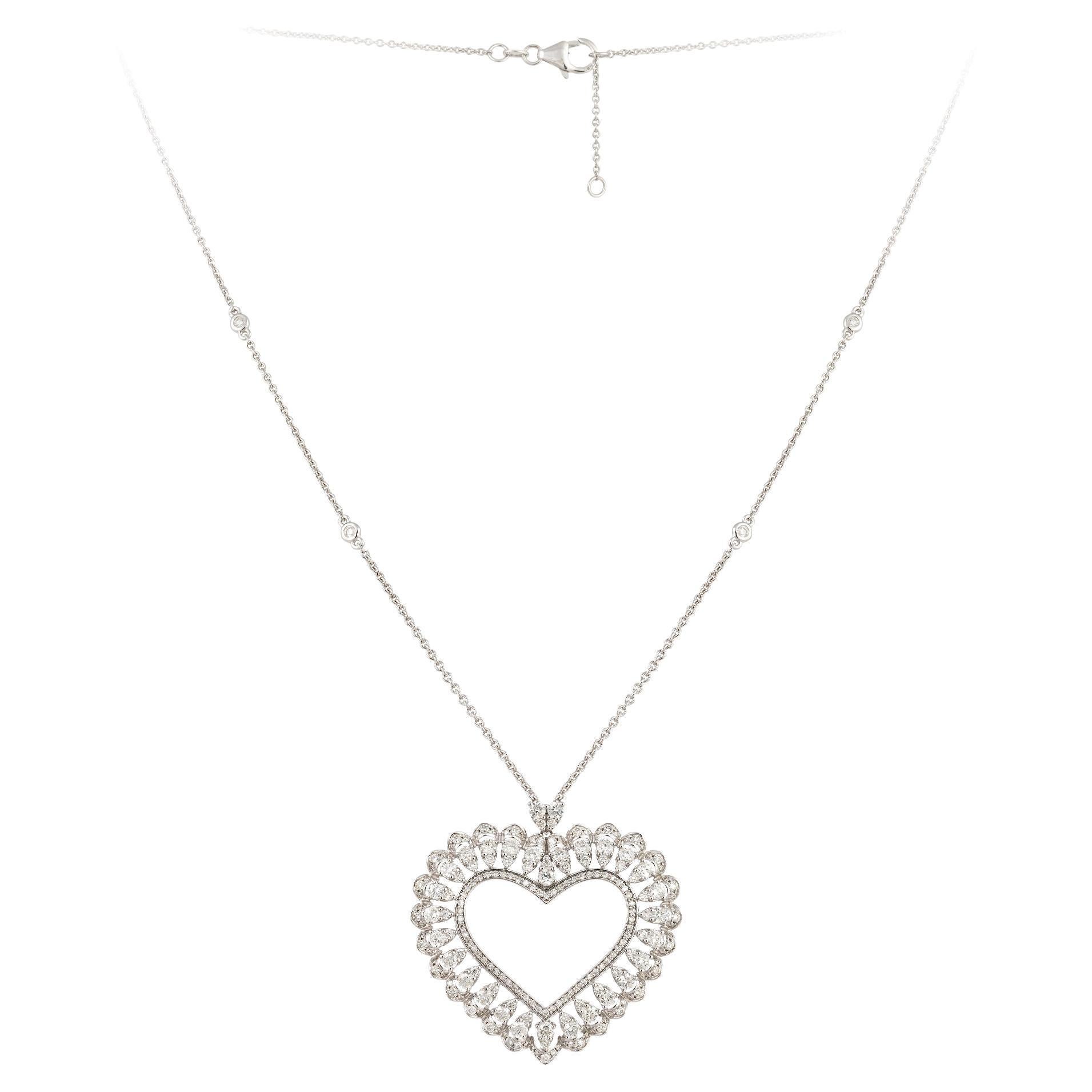Collier en or blanc 18K avec cœur et diamants pour elle en vente
